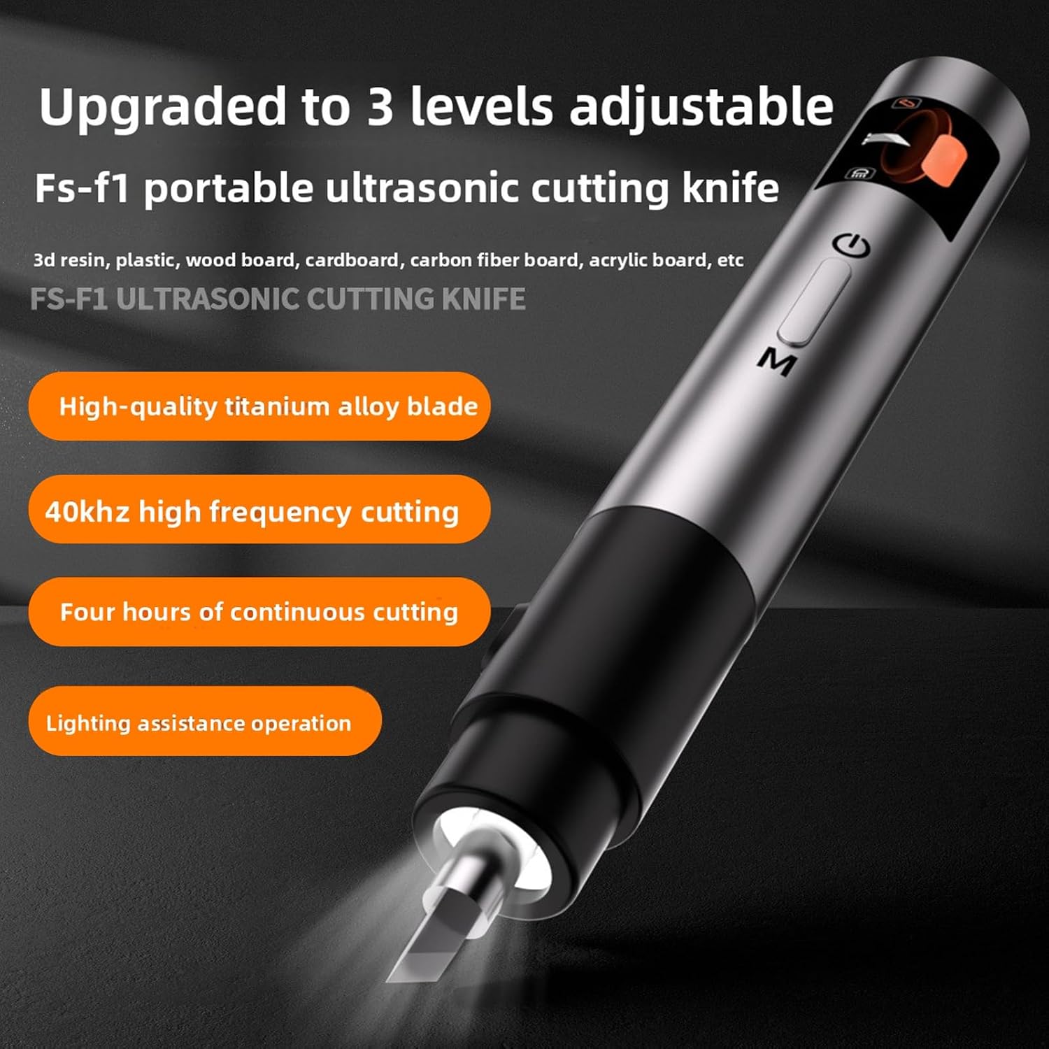 Vikye Ultrasonic Cutter, 40kHz Handheld Craft Cutting Tool 30W 3 Gears with 50 Replacement Blades OLED Display, for Plastic 3D Prints DIY (US Plug)