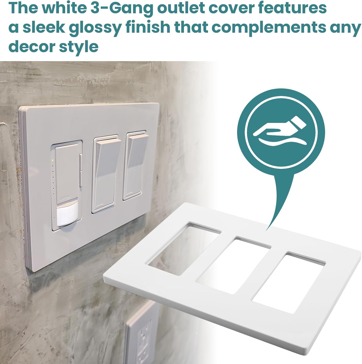3-Gang Decora Screwless Wall Plate 80311-SW Child Safe Outlet Cover 80311-SW,Screw Smooth Face Switch Plates, Screwless Wall Plate 3Gang Receptacle Outlet Cover 2 pack