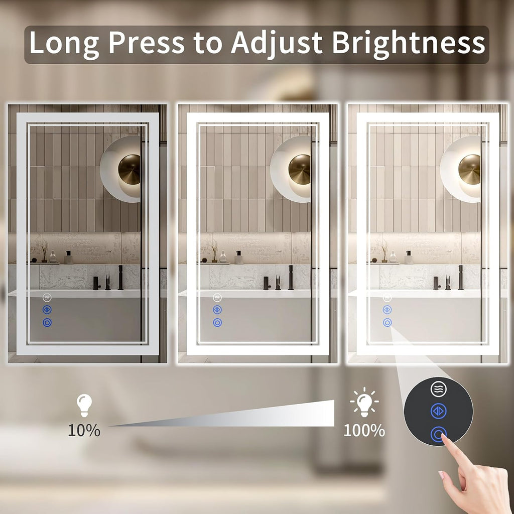 28X32 LED Bathroom Mirror with Lights, Anti-Fog, Backlit + Front Lit, Dimmable, Led Vanity Mirror for Wall, Lighted Bathroom Mirror, 3 Colors, Shatter-Proof Tempered Glass