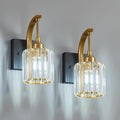 Wall Sconces, Set of 2 Black Gold Crystal Vanity Lights, Modern Wall Lamp for Bathroom, Hallway, and Makeup, Easy Installation