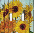 Decorative Switch Plates Sunflowers Oil Paintings Wood Floral 2 Gang Double Toggle Outlet Light Switch Cover Wall Plate Electrical Faceplate For Farmhouse Bed Room Decor