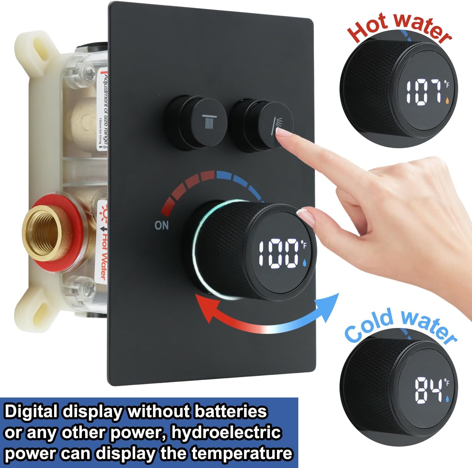 Digital Display Shower System Set 16 Inches Rain Fall Head Temperature Valve Shower Handheld Shower Head Sets for Bathroom Concealed Installation