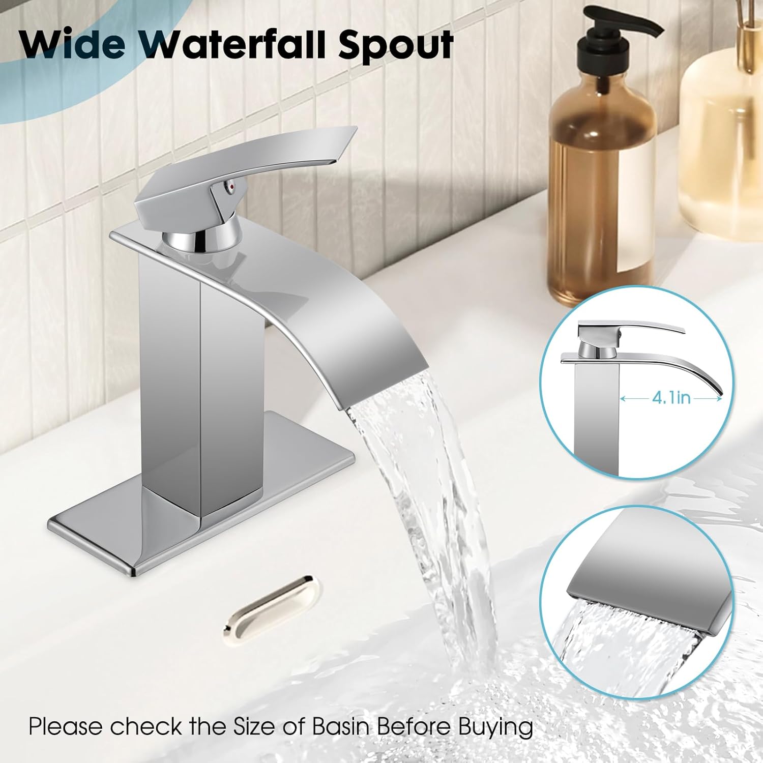 Waterfall Bathroom Faucet, Modern Bathroom Sink Faucet Suit for 1&3 Hole,Single Handle Commercial Sink Faucet,Chrome