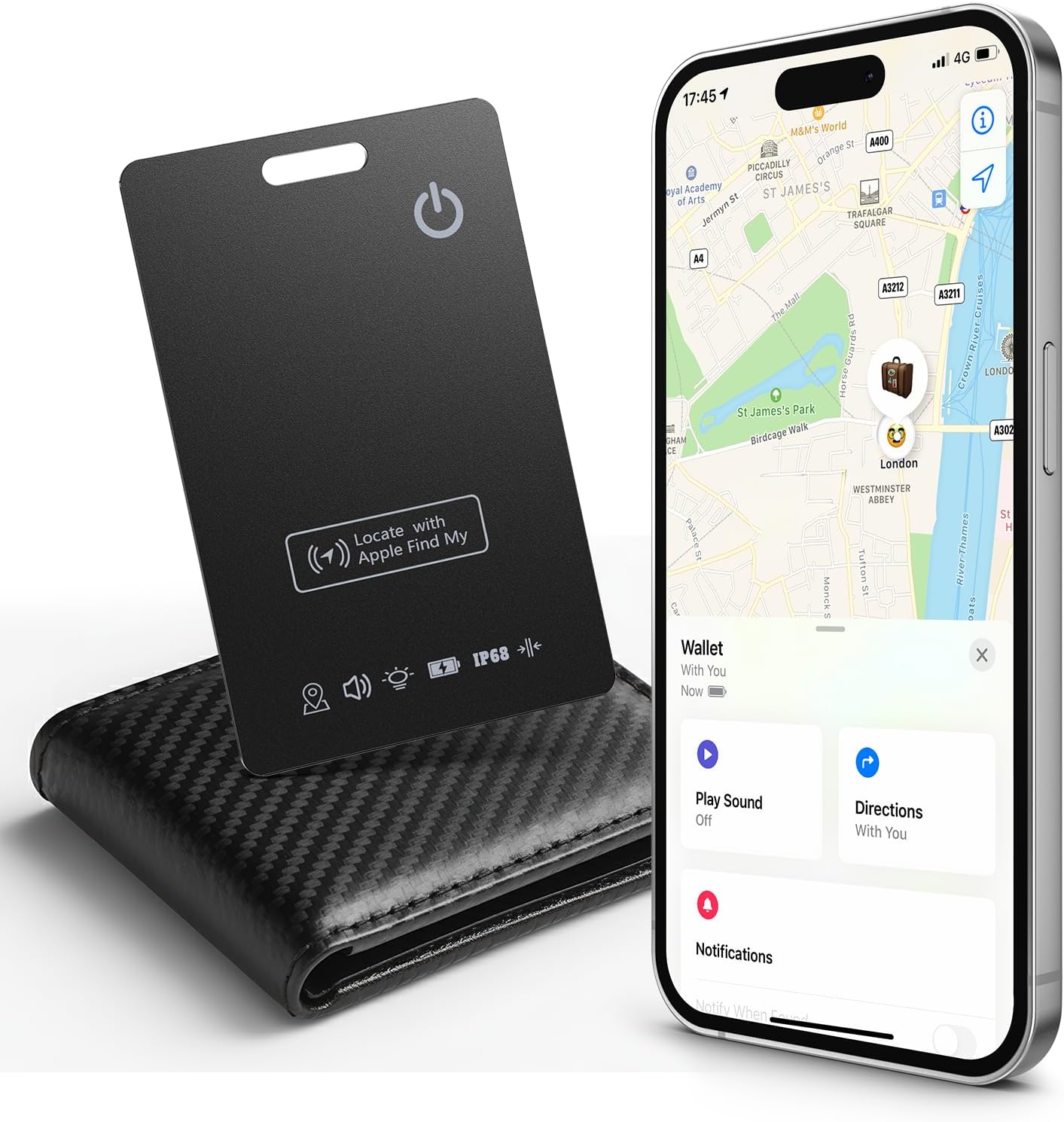 Wallet Tracker Card – Works with Apple Find My [Apple MFi Certified, iOS Only], Slim 1.65mm Bluetooth Item Finder, IP68 Waterproof, Wireless Rechargeable GPS Locator for Wallet, Keys & Luggage
