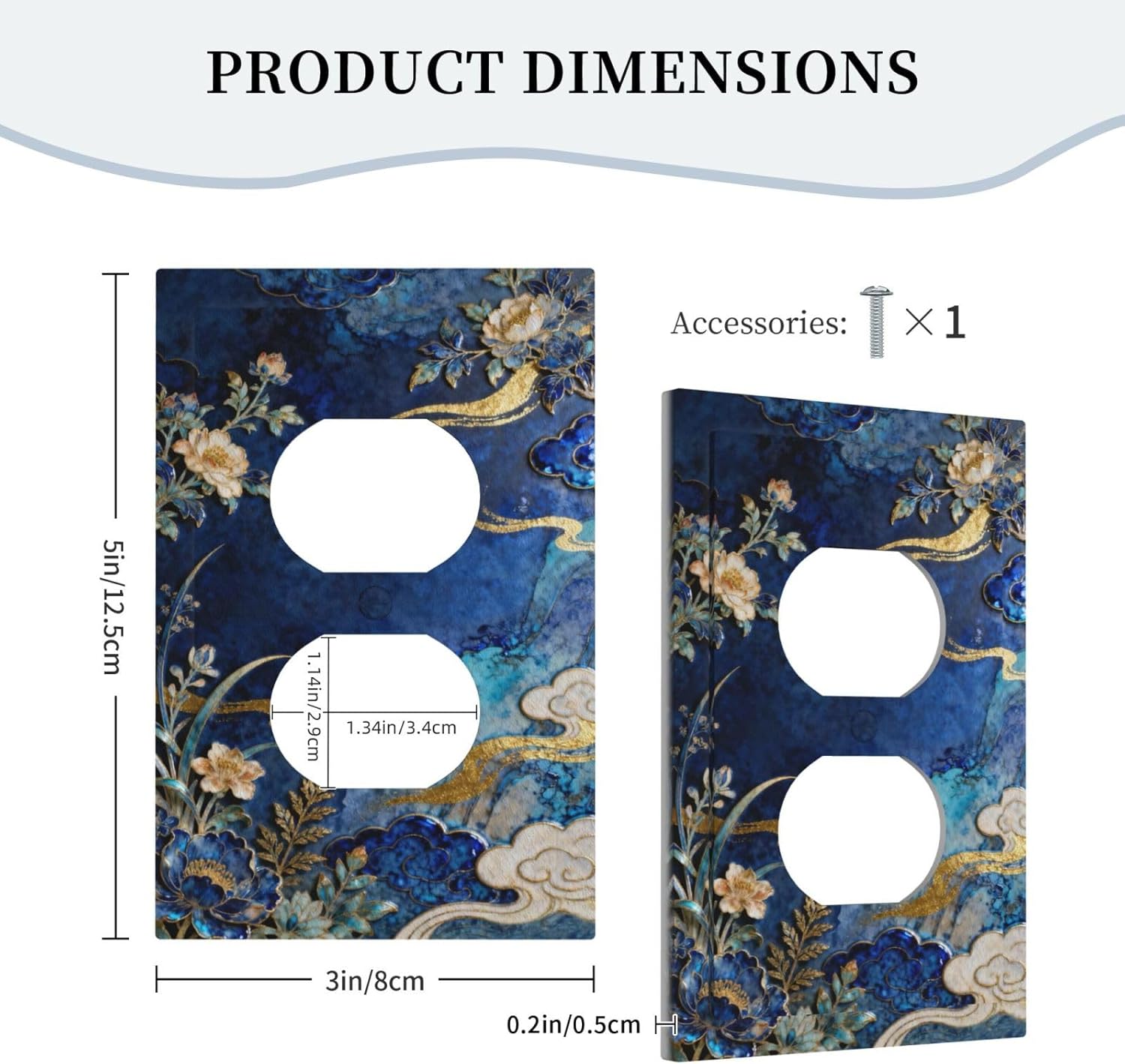 Decorative Outlet Covers Blue White Flower Gold Line Cloud 1 Gang Duplex Light Switch Cover Plate Unique Wall Plates for Electrical Outlets Switch Plate Covers for Bedroom Home Decor