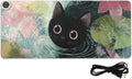 Heated Desk Pad Mouse Pad 31.5x13 Inch PU Leather Desk Mat with 3 Heat Levels Large Mouse Gaming Computer Laptop Mat Cat Lotus Flowers Blue