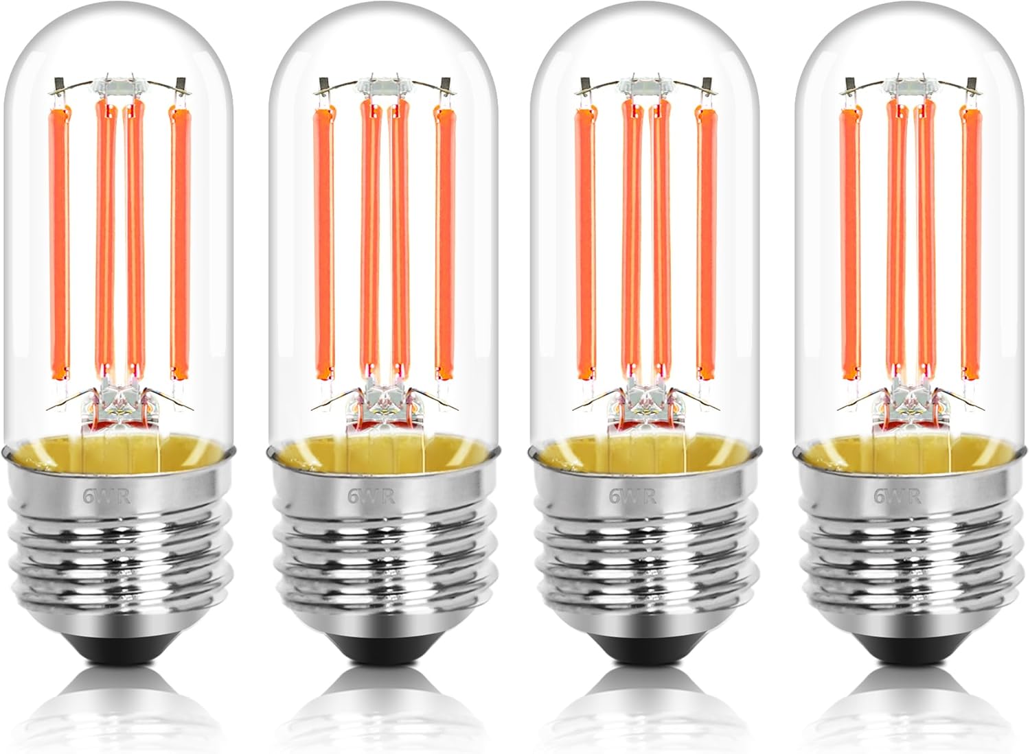 4 Pack 3.2 Inch T10 Pink Light Bulb, E26 Base Edison Bulbs Dimmable, AC 120V 60 Watt Equivalent Clear Glass Filament Bulb, Halloween Christmas Party Bar Colored Light Bulbs, UL Listed