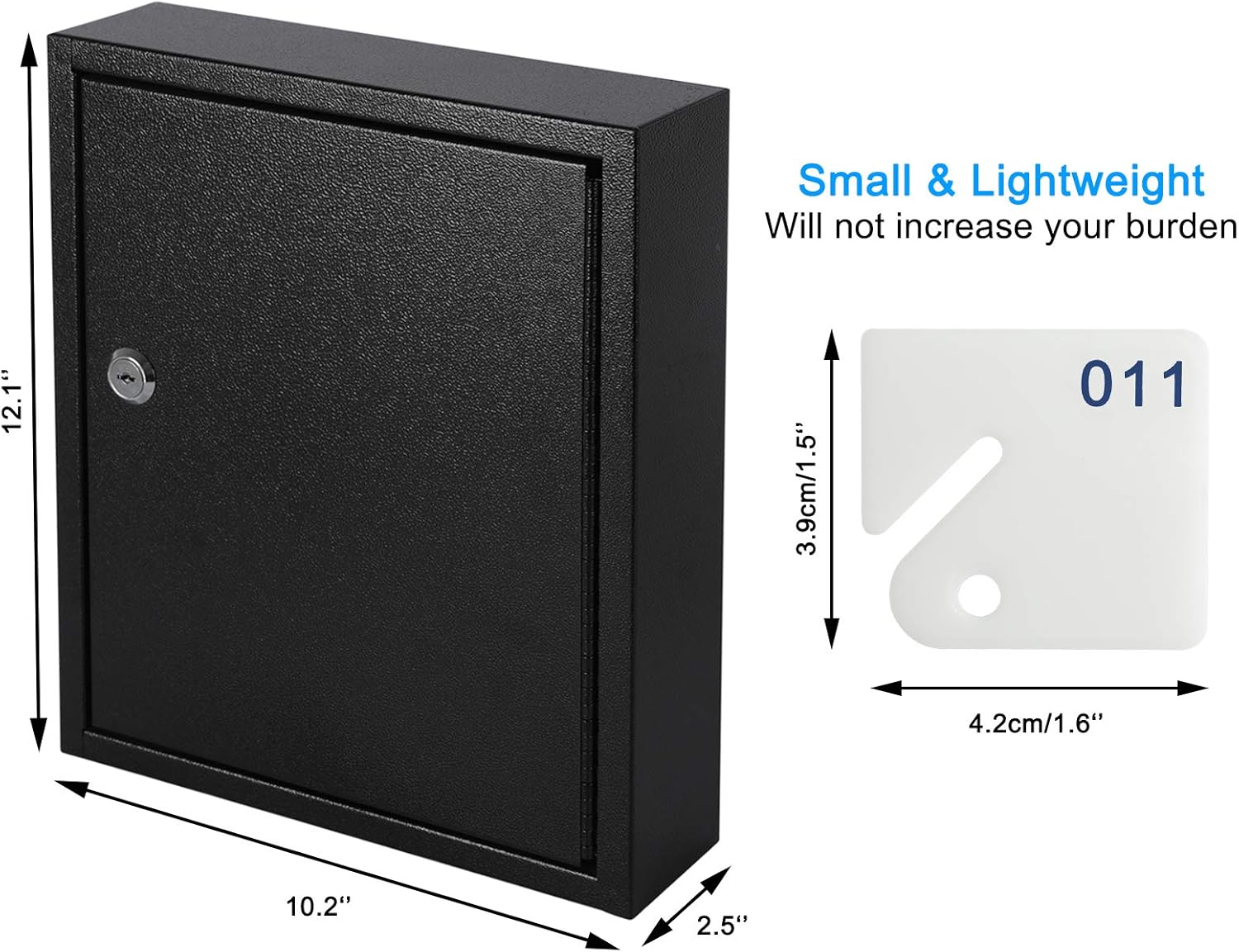 KYODOLED Key Storage Lock Box with Key, Locking Key Cabinet, 60 Key Management Wall Mount with Key Lock, Key Hooks & Tags Key Labels, 2.5" D x 10.2" W x 12.1" H (Black,60 Key)