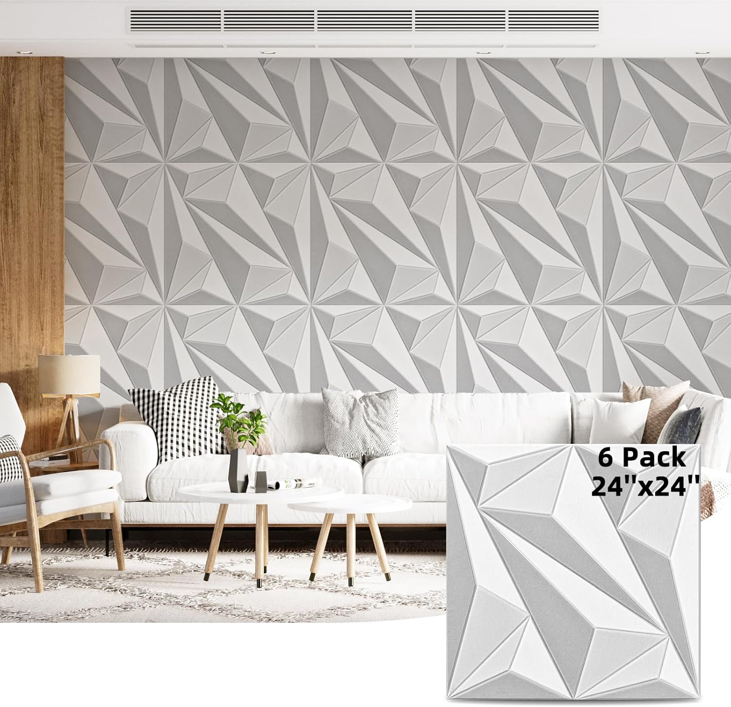 Art3dwallpanels 24" X 24" Acoustic Panels 6 Pack Soundproof Wall Panels Sound Dampening, 3D Wall Decor Absorbing Panels, White and Gray
