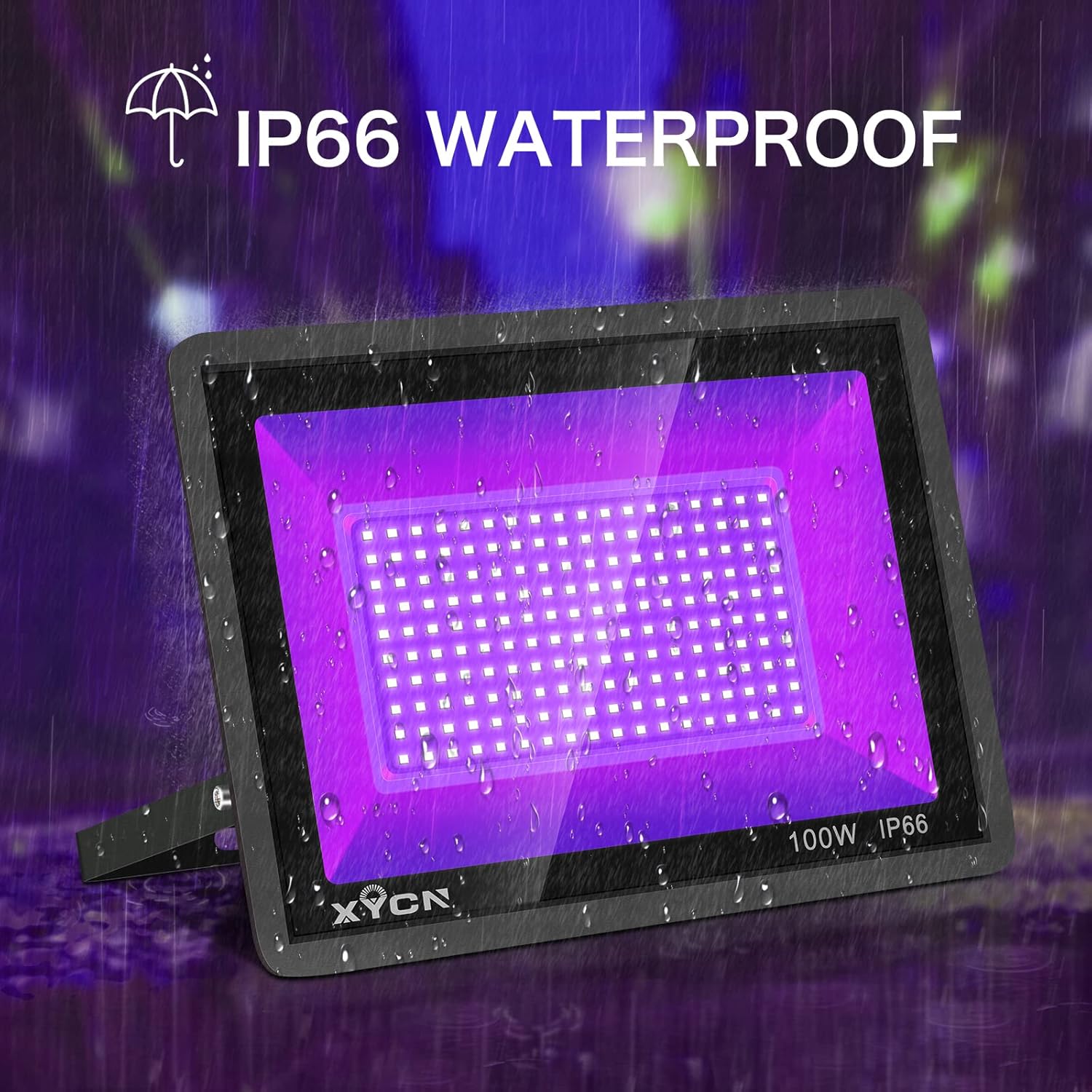 2 Pack 100W LED Black Light, Blacklight Flood Light with Plug and Switch, IP66 Waterproof Neon Glow for Party, Halloween, Fluorescent Poster, Body Paint, Aquarium