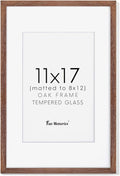 Fun Memories 11x17 Picture Frame, Natural Solid Oak Wood Frame 11 x 17 with Tempered Glass, 11''x17'' Matted for 8x12 Picture, Minimalist Wooden by Poster Art Walnut