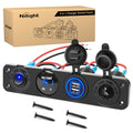 Nilight 4 in 1 Outlet Socket Panel 12V DC 4.8A Dual USB 12 Volt Cigarette Lighter LED Voltmeter ON Off Rocker Toggle Switch for Marine Boat Truck Car