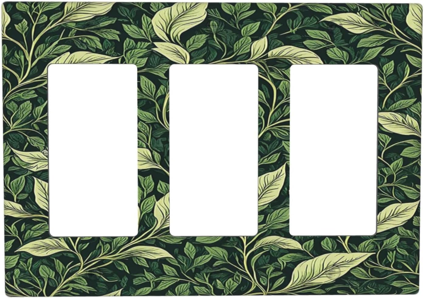 Vintage Green Plant Leaves Triple Rocker Light Switch Covers 3 Gang Outlet Cover Wall Plates Decorative Switch Plates Electrical GFCI Faceplate Switchplate for Home Decor 4.49 X 6.38 IN