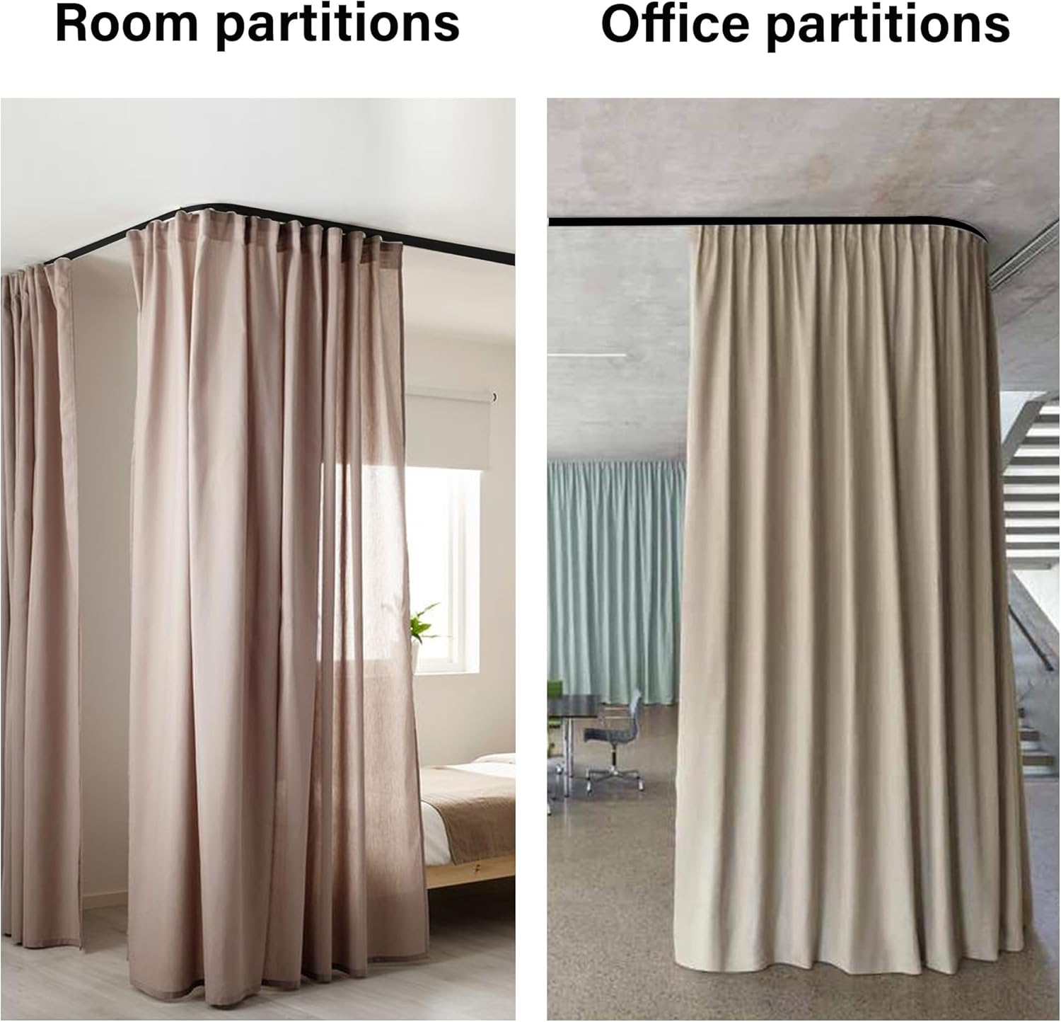 90° Curved Connectors for Track Curtains Ceiling Mount/Wall Mount, Ceiling Track for Curtains, Room Divider Curtains Tracks（Black 2PCS）.