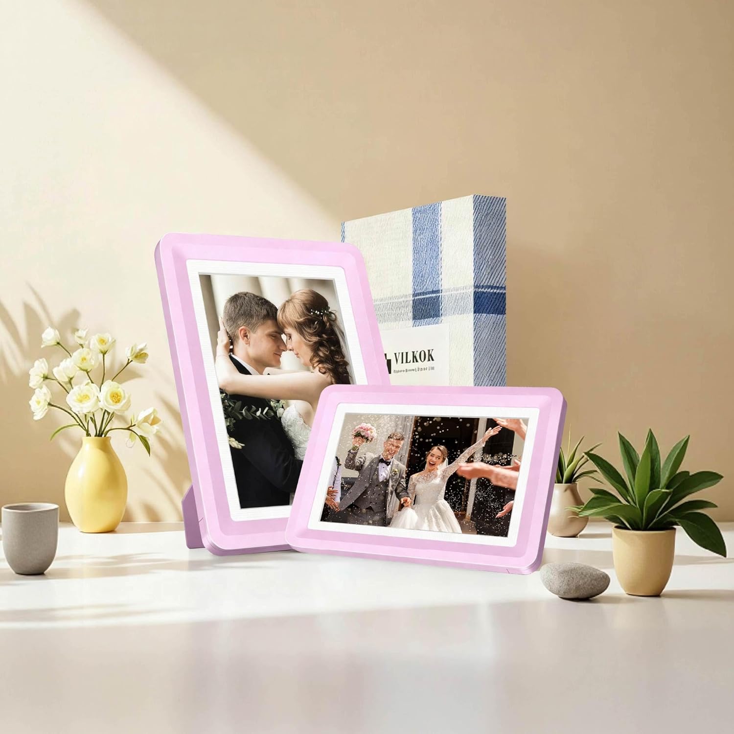 Pink 5x7 Picture Frame with Acrylic Front 4 Pack, ABS Frame for 5x7 or 4x9 Photos, Shatterproof UV-Resistant Tabletop Photo Frame, Vertical/Horizontal Display for Home Décor