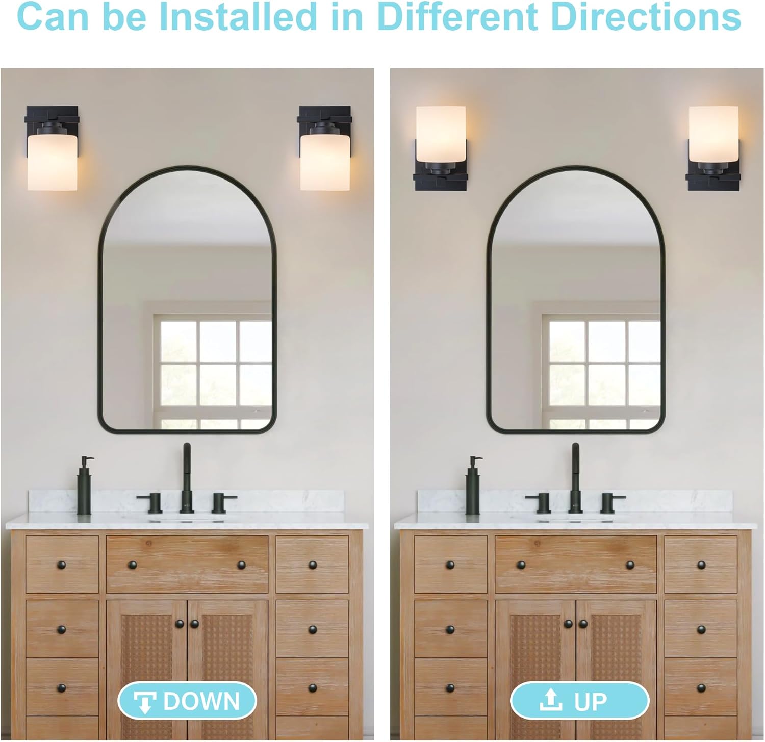 1 Light Modern Bathroom Light Fixtures Over Mirror, Black Vanity Lights for Bathroom Wall Sconces with Milky White Glass Shades, E26 Socket (Bulbs Not Included)