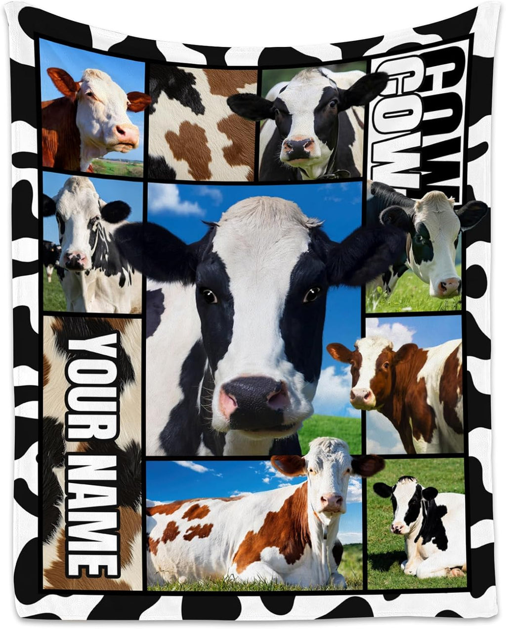 Custom Cow Blankets and Throws, Personalized Cow Gifts for Women Girls, Soft Fluffy Fuzzy Farmhouse Blanket Country Home Decor, 40"x50" Animal Pattern Throw for Couch Sofa