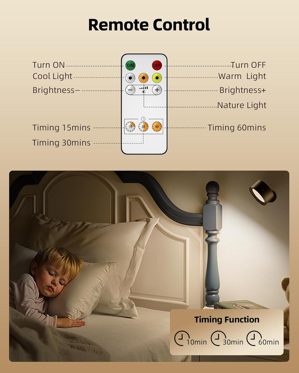 LED Wall Mounted Lights, Rechargeable Wall Sconces Lamp, 3 Color Temps & Remote and Touch, 360°Rotation Dimmable Cordless Wall Light for Study Bedroom Reading Bedside(Black, 2 Pack)