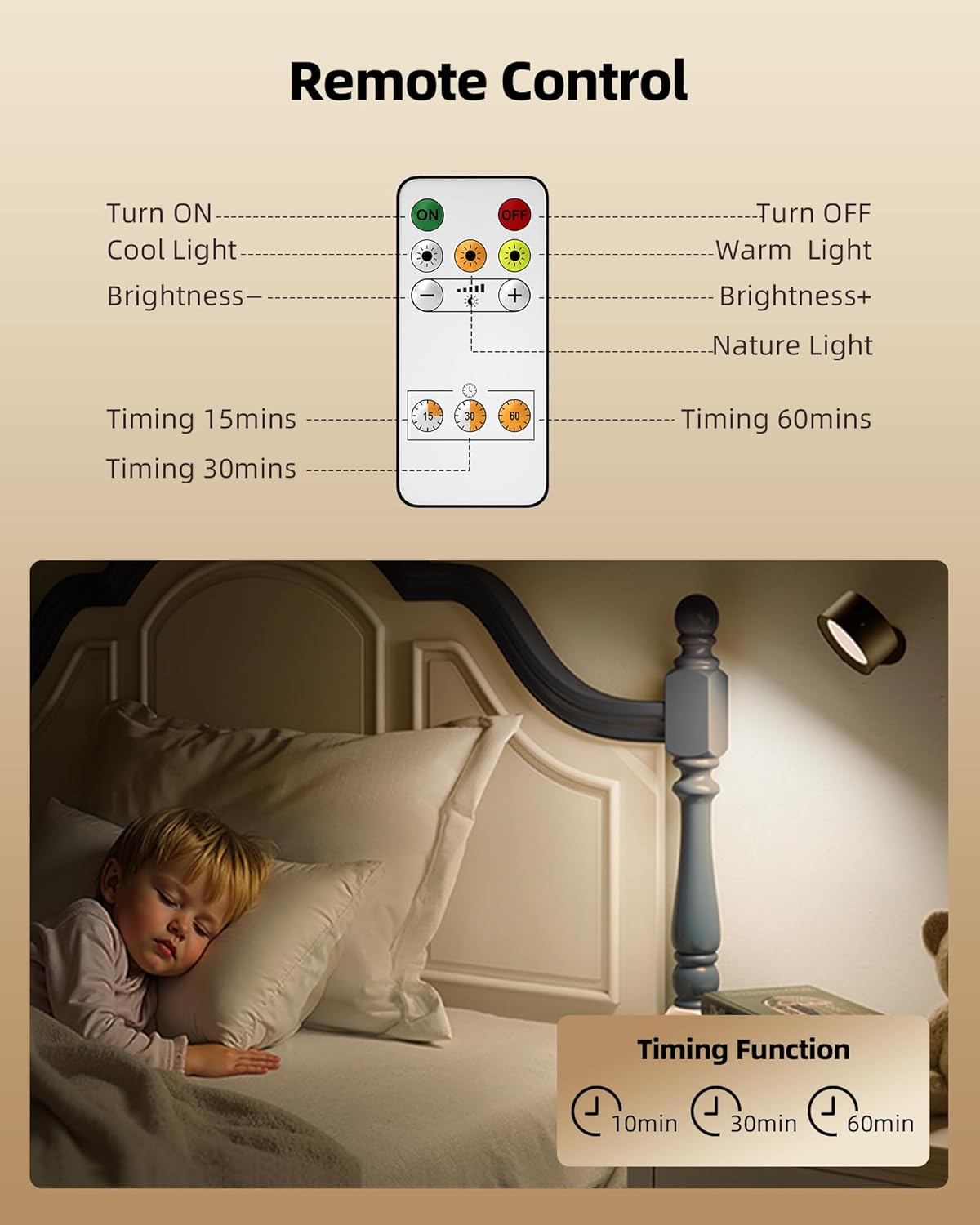 LED Wall Mounted Lights, Rechargeable Wall Sconces Lamp, 3 Color Temps & Remote and Touch, 360°Rotation Dimmable Cordless Wall Light for Study Bedroom Reading Bedside(Black, 2 Pack)