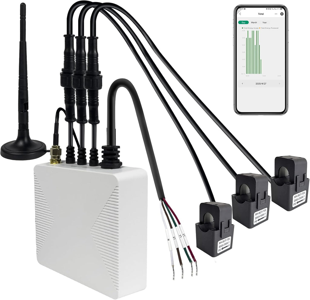 Smart Home Energy Monitor with 3 200A Clamps EdgeAnt, Real-Time Accurate Energy Consumption Tracking and Save Money, Home Energy Automation and Control, Solar Net Metering 2.4 GHz WiFi