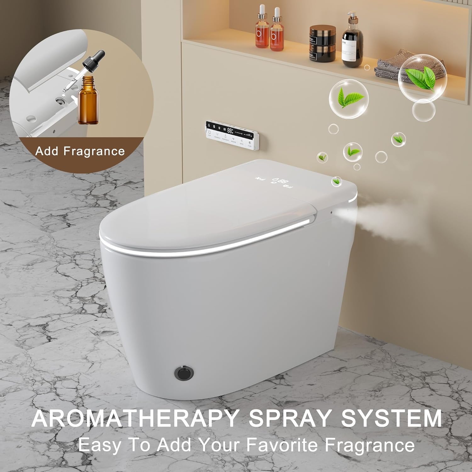 Luxury Smart Toilet with Foam Shield Auto-Open/Close Lid,One Piece Bidet Toilet Heated Seat for Bathrooms, Multiple Cleaning Modes,Aromatic Spray,Air Purification,Smart Foot Sensor