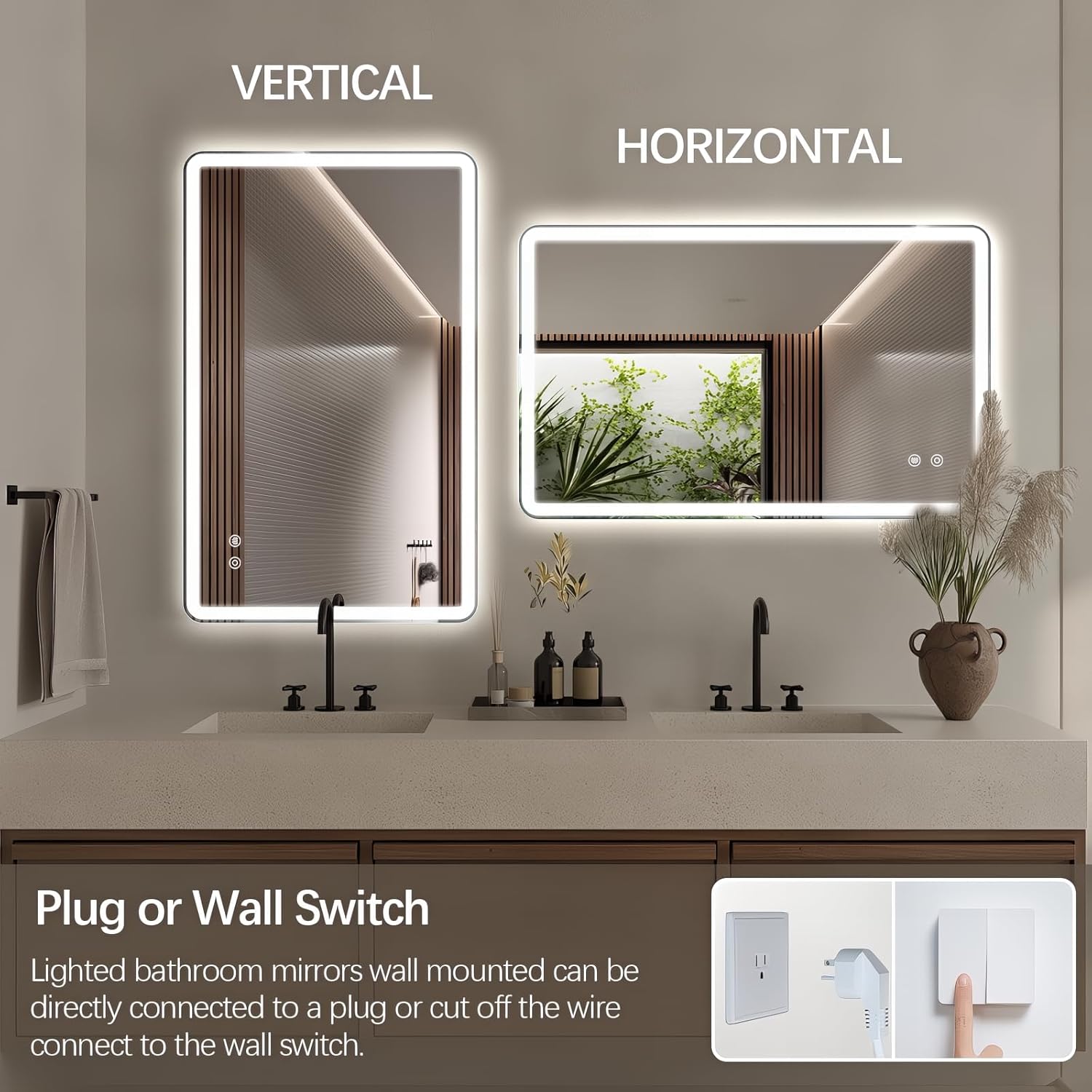 Niccy Led Mirror for Bathroom, 32"x20" Frameless Frontlit and Backlit Mirror for Wall Lighted Mirror with Bedroom 3 Color, Defogger, Explosion-Proof, HD Glass, IP65 Vanity Mirror Horizontal/Vertical