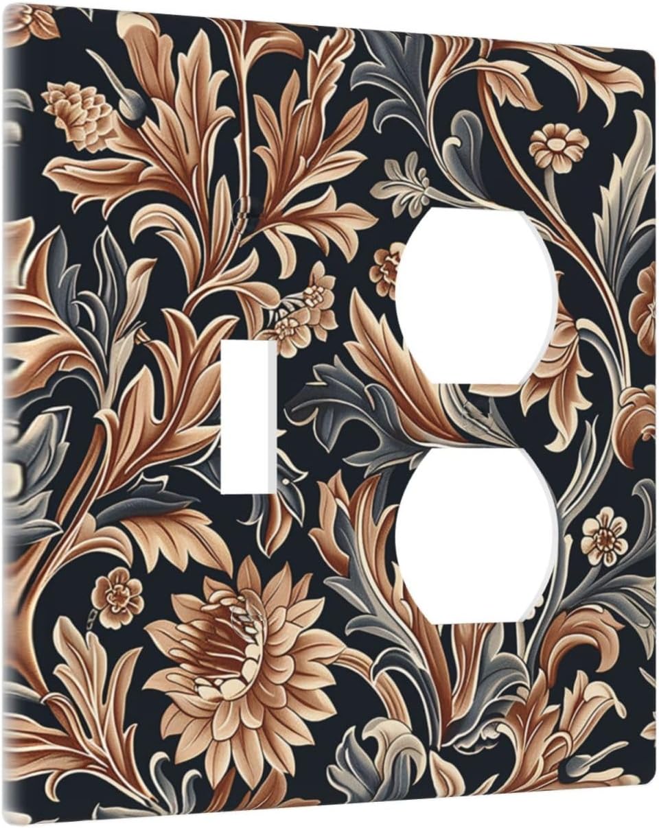 Wallplates Vintage Grey Plant Leaves Brown Flowers 1 Toggle 1 Duplex Switch Plate Electrical GFCI Faceplate Decorative Light Switch Covers for Bedroom Home Decor