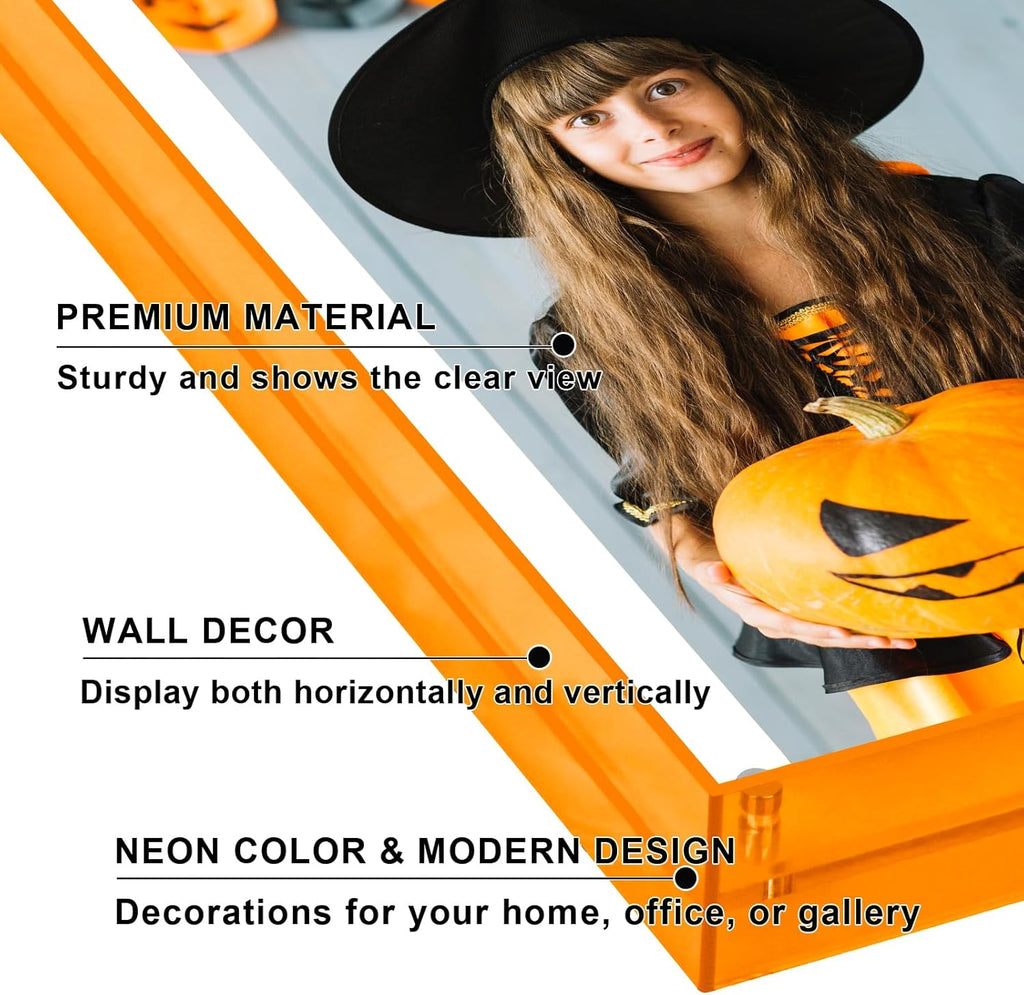 8x10 Picture Frames, Stunning Color Acrylic Photo Frame, Wall & Tabletop Display Frames, Modern Floating Style for Home Office Decoration, Orange (1 Pack)