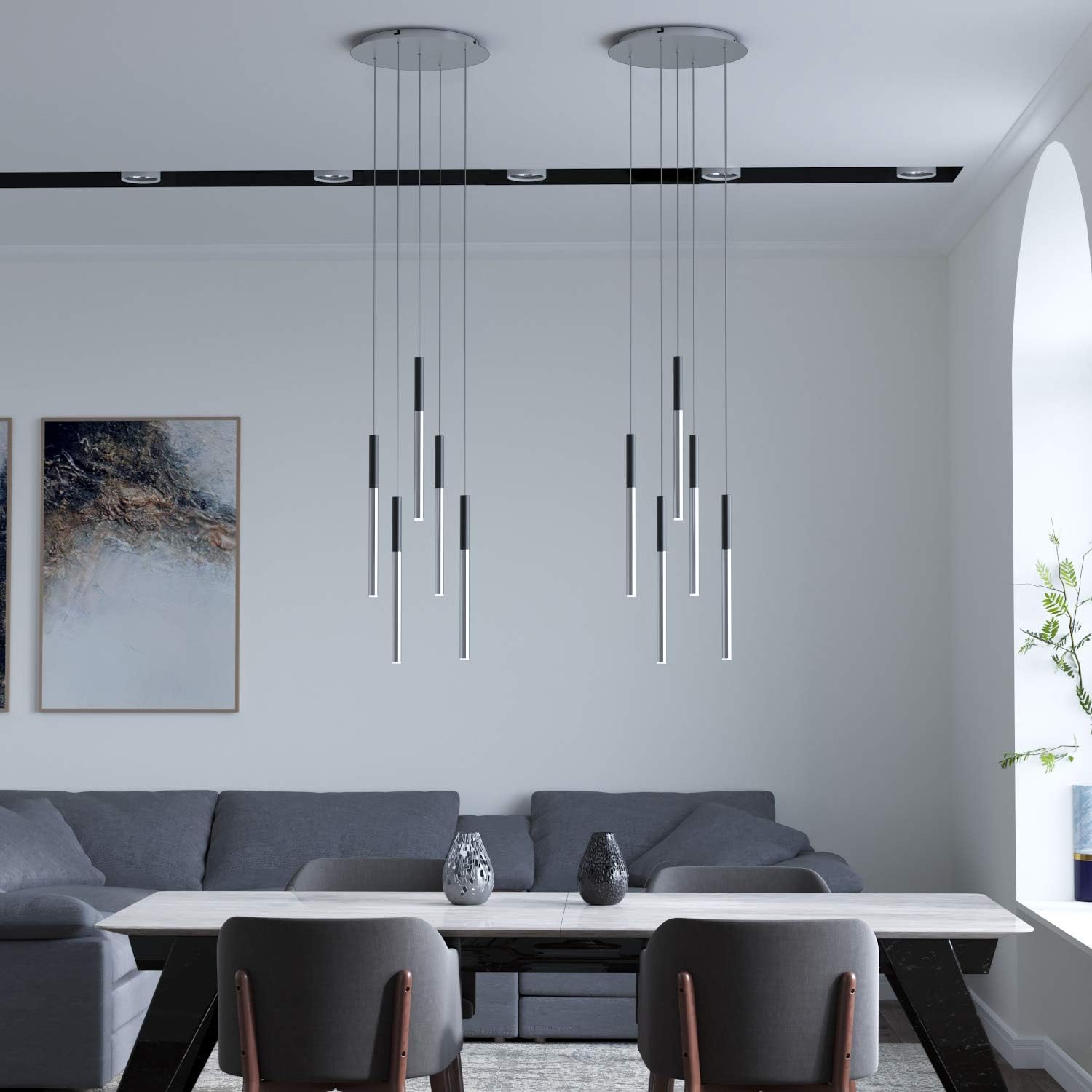 ALTAIR 5 Mini Pendant Lighting Black-Nickel - LED Hanging Light Fixture for Kitchen Island, Bar, Foyer - Cluster Pendants - Dimmable, Adjustable Wire, Lamp Bulb Included