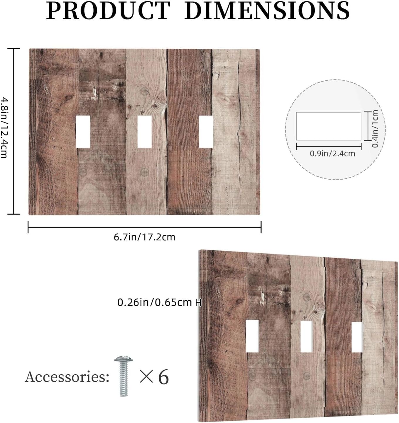 Decorative Switch Plates Retro Wood Brown Farmhouse Barn Wooden 3 Gang Wall Plate Triple Toggle Light Switch Cover Faceplate Electrical Wall Panels for Farmhouse Cabin Decor