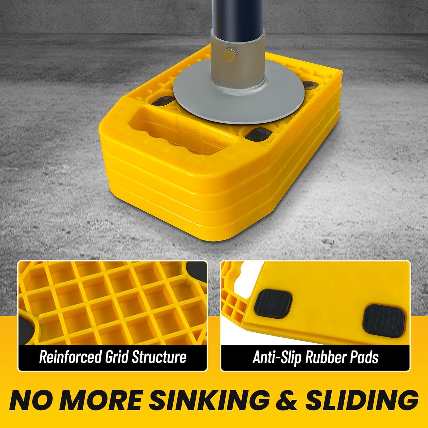 ROBLOCK RV Stabilizing Jack Pads with Anti-Slip Rubber Mats,4 Packs Sink Resistant Rv Leveling Pads with Handle, Interlocking Design RV Stabilizer Jack Blocks for Trailer Camper Motorhome, 6.5" x 6.5"