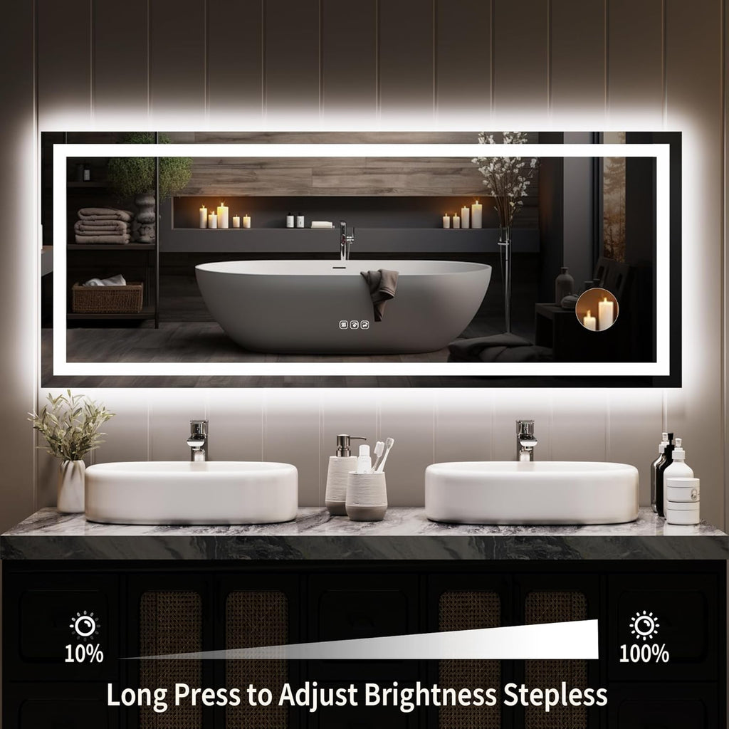 GarveeHome 60x24 LED Bathroom Mirror with Lights, Dimmable, Anti-Fog, Backlit + Front Lit, and 3X Magnification Mirror, Smart Bathroom Vanity Mirror for Wall, Memory Function, Shatter-Proof