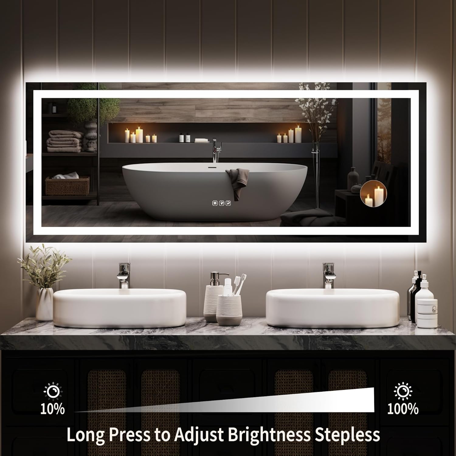 GarveeHome 60x24 LED Bathroom Mirror with Lights, Dimmable, Anti-Fog, Backlit + Front Lit, and 3X Magnification Mirror, Smart Bathroom Vanity Mirror for Wall, Memory Function, Shatter-Proof