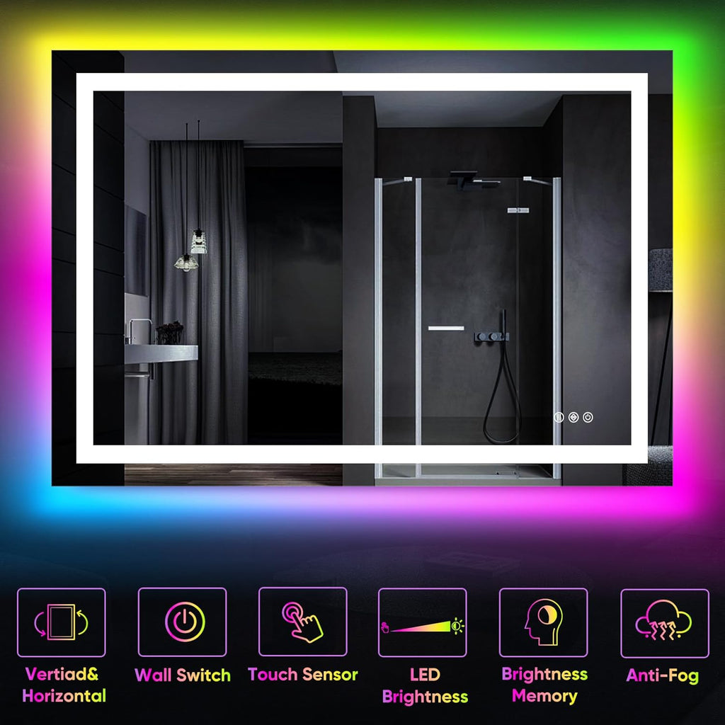 LED Bathroom Mirror, 30"x55" with Frontlit and Backlit Anti-Fog Mirror with Lights LED Vanity Mirror for Bathroom 11 Colors Temperature & Dimmable Bathroom Mirror with HD Tempered Glass