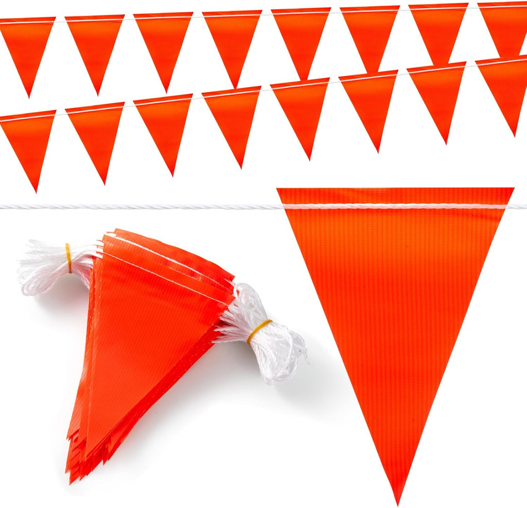 Safety Warning [Enhanced Density] Pennant Banner Flag Sign – 105FT OSHA High Visibility,11 * 7 Inches Colored Triangle Signs for Construction Zones, Roadwork, and Hazard Areas(ORANGE,80PCS,105FT)