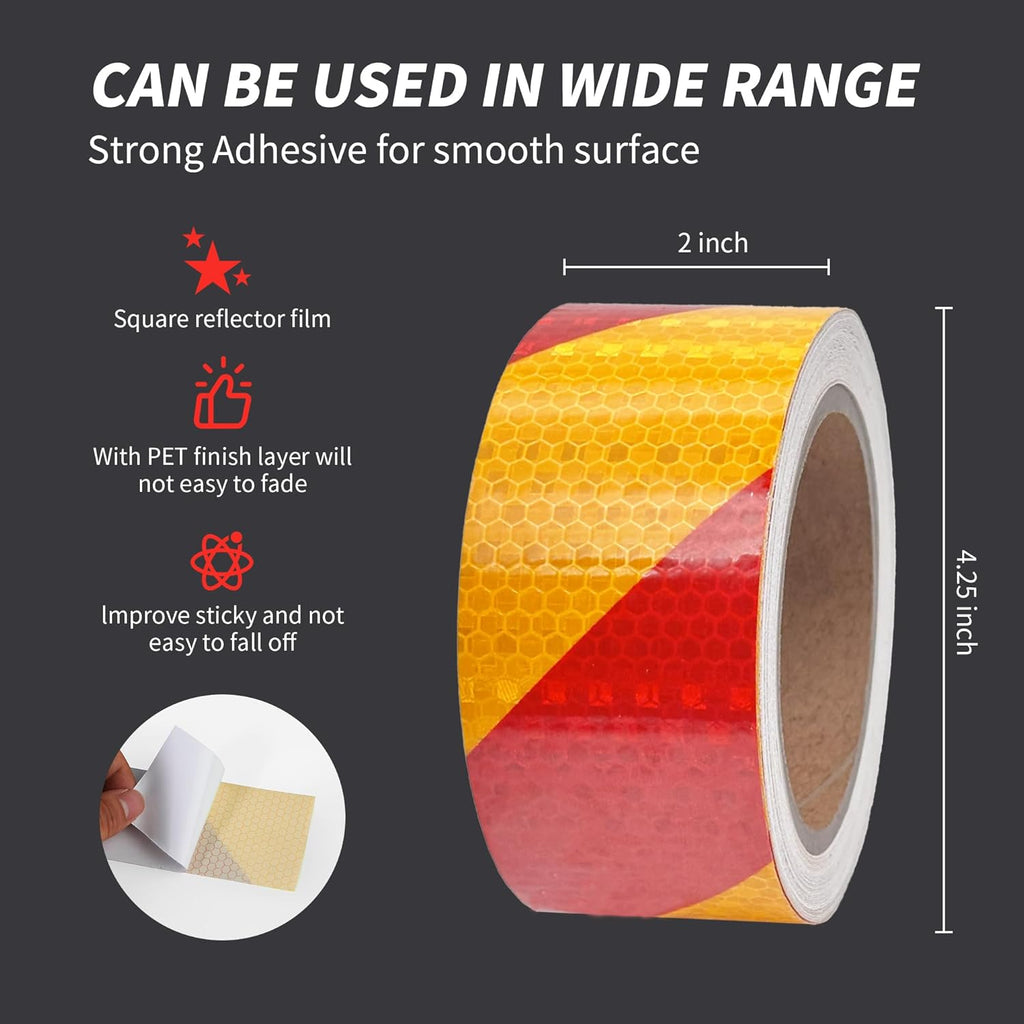 Arrow Reflective Tape Waterproof Caution Safety Tape Hazard Stickers Reflector Stripes for Warehouse, Floor,Wall Warning Signs (Yellowred Stripe, 2Inch x 33 Ft)