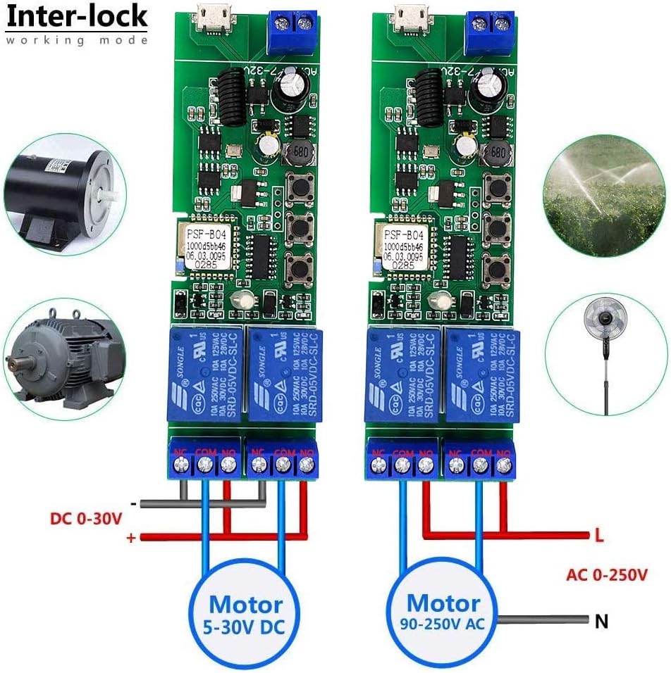 2-Channel Ewelink App Remote Control WiFi 433MHz RF Wireless Switch Relay, self-Locking, Interlock Mode, Used to Access and Control Smart Garage Doors, Compatible with Alexa Goolge