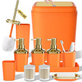 Bathroom Accessory Set, 11PC Bathroom Set, Orange Bathroom Accessories, Bathroom Accessories Set with Trash Can, 3PC Soap Dispensers and Toilet Brush
