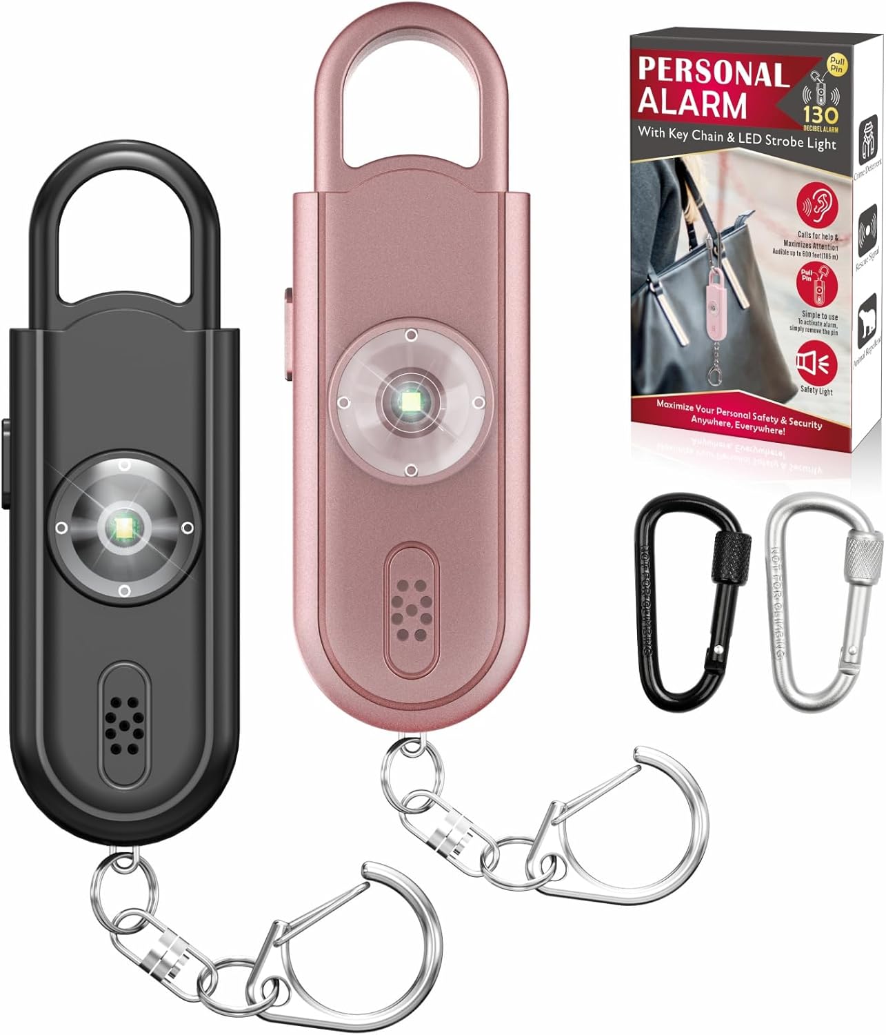 Safe Sound Personal Alarm, 2 Pack 130 dB Loud Siren Song Emergency Security Alarm Keychain with Strobe LED Light, Personal Sound Safety Siren for Women, Men, Children, Elderly