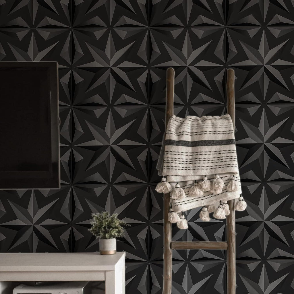 Art3d Decorative 3D Wall Panels Art Petal Pack of 12 Tiles 32 Sq Ft, Black