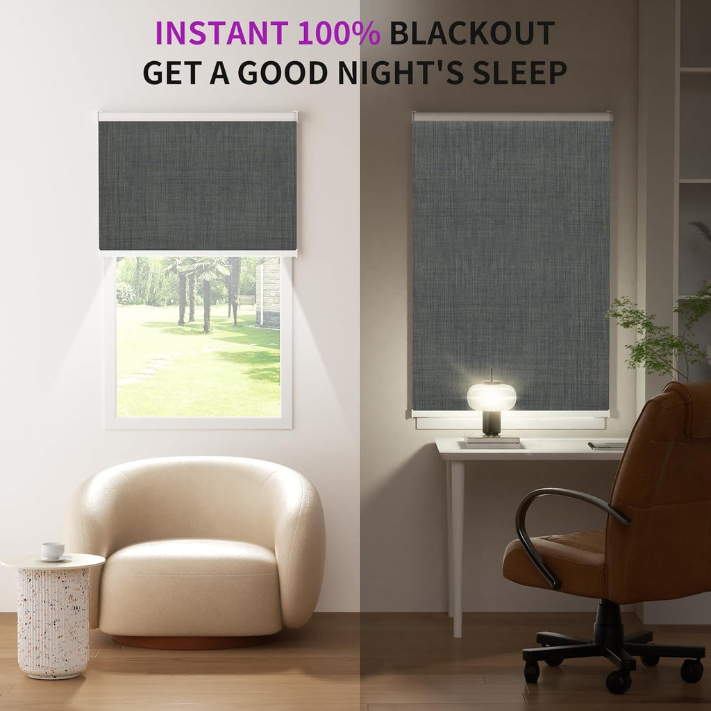 Astomi Motorized Blinds with Remote - Blackout Smart Roller Shades Compatible with Alexa & Goggle Home, Solar Rechargeable, Custom Size 22" - 100" for Indoor Window, Forest