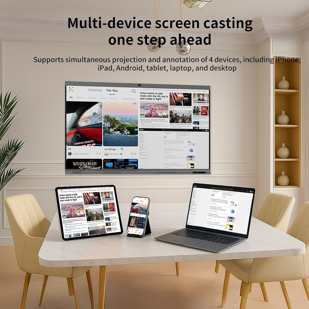 TIBURN 65" 4K UHD Smart Board with Auto-Framing Camera | Smart Whiteboard Interactive Touchscreen Display, Includes Wall Mount, Mobile Stand NOT Included,Ideal for Office, Classroom, and Conference