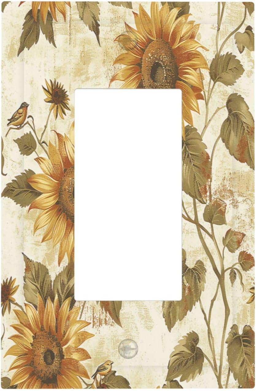 Decorative Outlet Covers Rustic Sunflower Floral Pattern 1 Gang Single Rocker Light Switch Cover Plate Wall Plates GFCI Faceplate for Bedroom Cabin Decor
