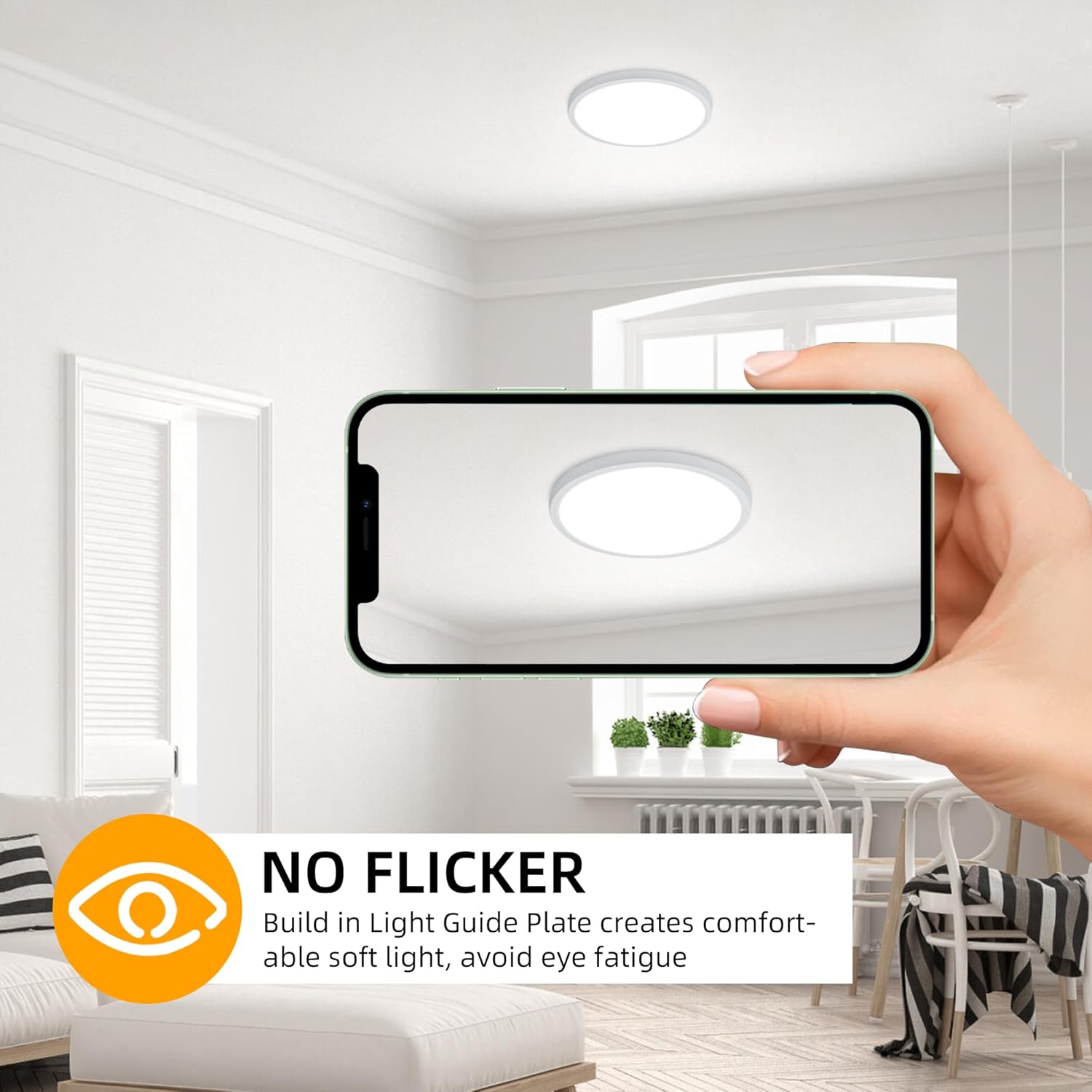 Hlite 6pack 9 Inch Flush Mount LED Ceiling Light Fixture,18W 1800LM Super Slim Light Fixtures Ceiling Mount 3000K/4000K/5000K 3CCT Selectable,Light Fixtures for Kitchen,Bedroom (White)
