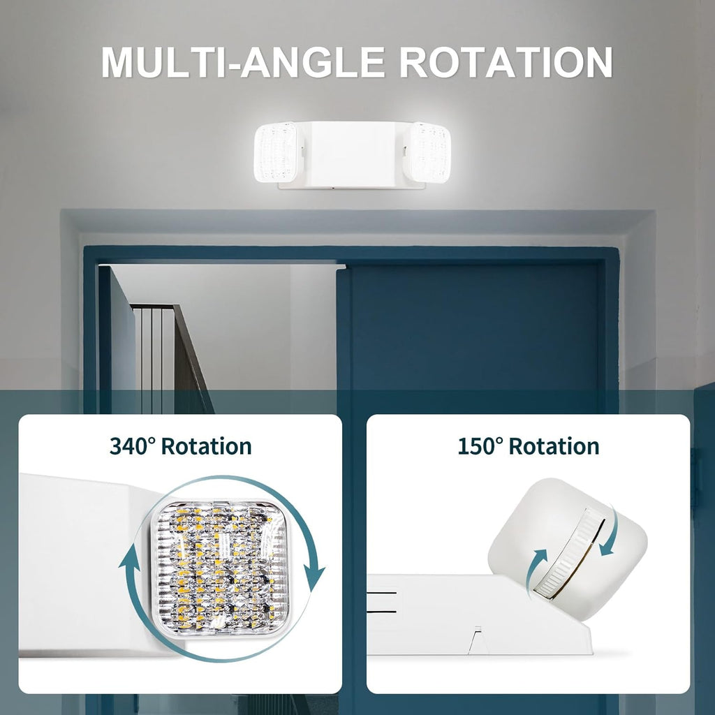 12PK LED Emergency Lights, Commercial Emergency Lights for Business, Power Outages, Offices, with Backup Battery (90 Minutes), Wall Mount, Hard Wired, 120-277V, Fire Resistant (94V-0) UL