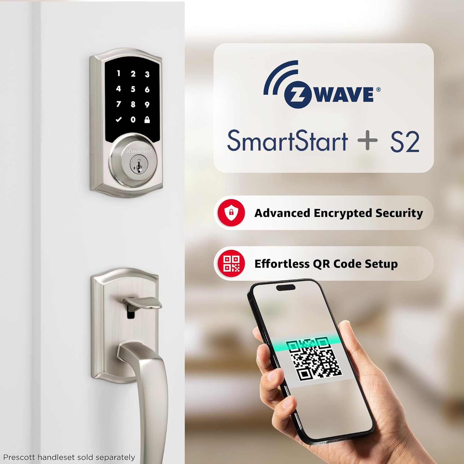 Kwikset HomeConnect 918 Traditional Z-Wave Long Range Enabled Touchscreen Lock Works with Ring Alarm, Samsung SmartThings Hub Required, Sold Seperately in Satin Nickel