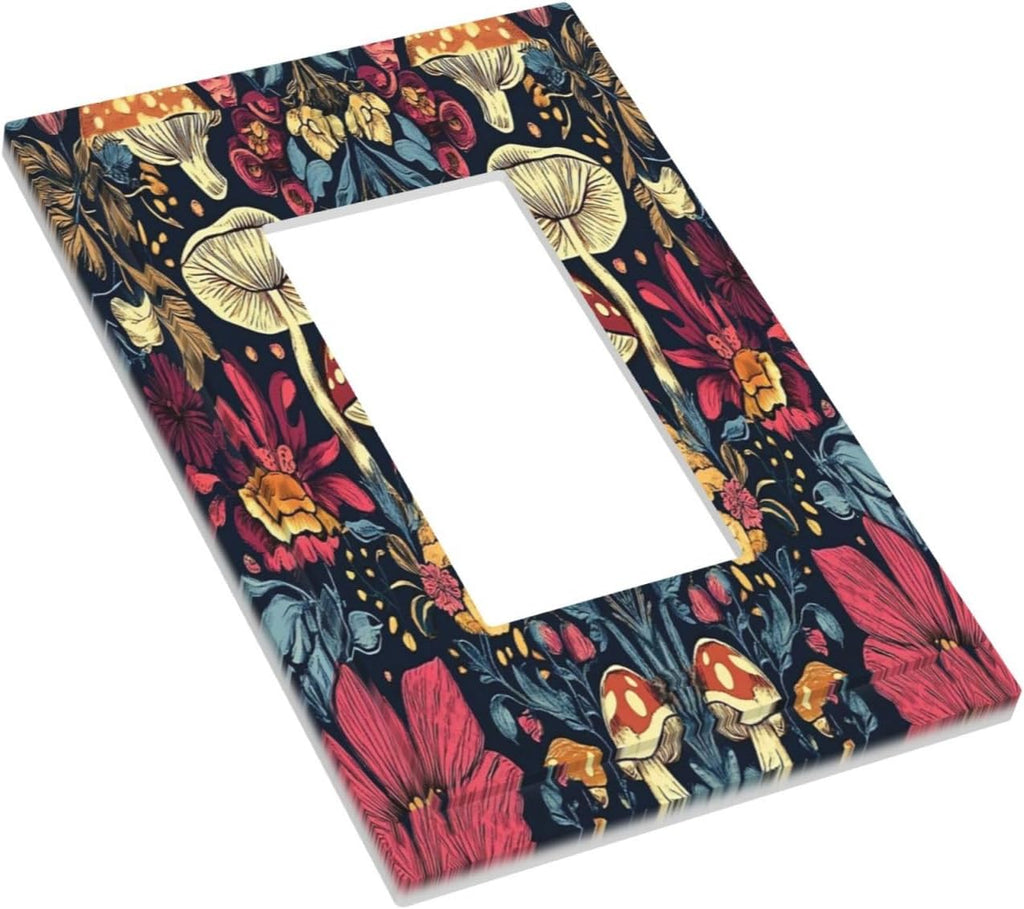 Decorative Outlet Covers Coloful Red Yellow Orange Magical Mushroom Forest 1 Gang Single Rocker Light Switch Cover Plate GFCI Wall Plates Electrical Switch Plate Cover for Bedroom Home Decor