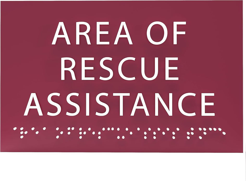 6" X4" Area of Rescue Assistance Sign- Tactile Graphics Grade 2 Braille Text ADA Compliant Sign |ADA Compliant Plastic Signs for Schools, Offices, Businesses, Apartments & Restaurants