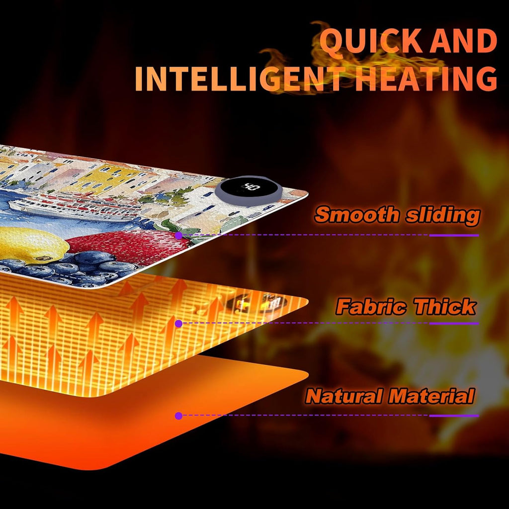 Heated Mouse Pad 23.6 x 14 in 3-Temp Fast Heating Desk Mat with Auto Timer Warmer for Hands Wrist Pain Relief Waterproof Keyboard Mat for Office, Gaming, Home, Sweet Treats Garden