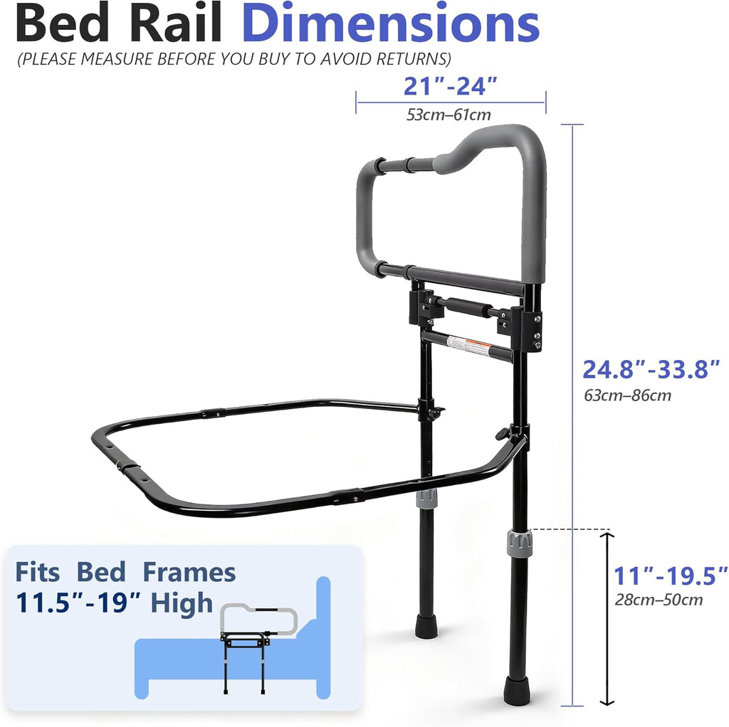 Bed Rails for Elderly Adults Safety, Foldable Adjustable Bed Rail & Assist Handle, Heavy-Duty Grab Bar for Seniors, Pregnant Women, Injury Recovery – Fits Twin, Full, Queen & King Beds